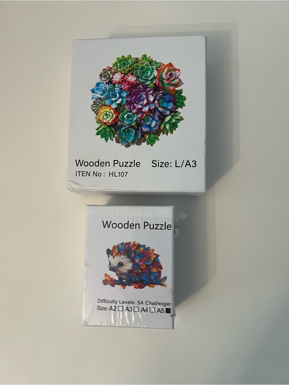 Colorful Succulent & Hedgehog Wooden Puzzles - Multicolor